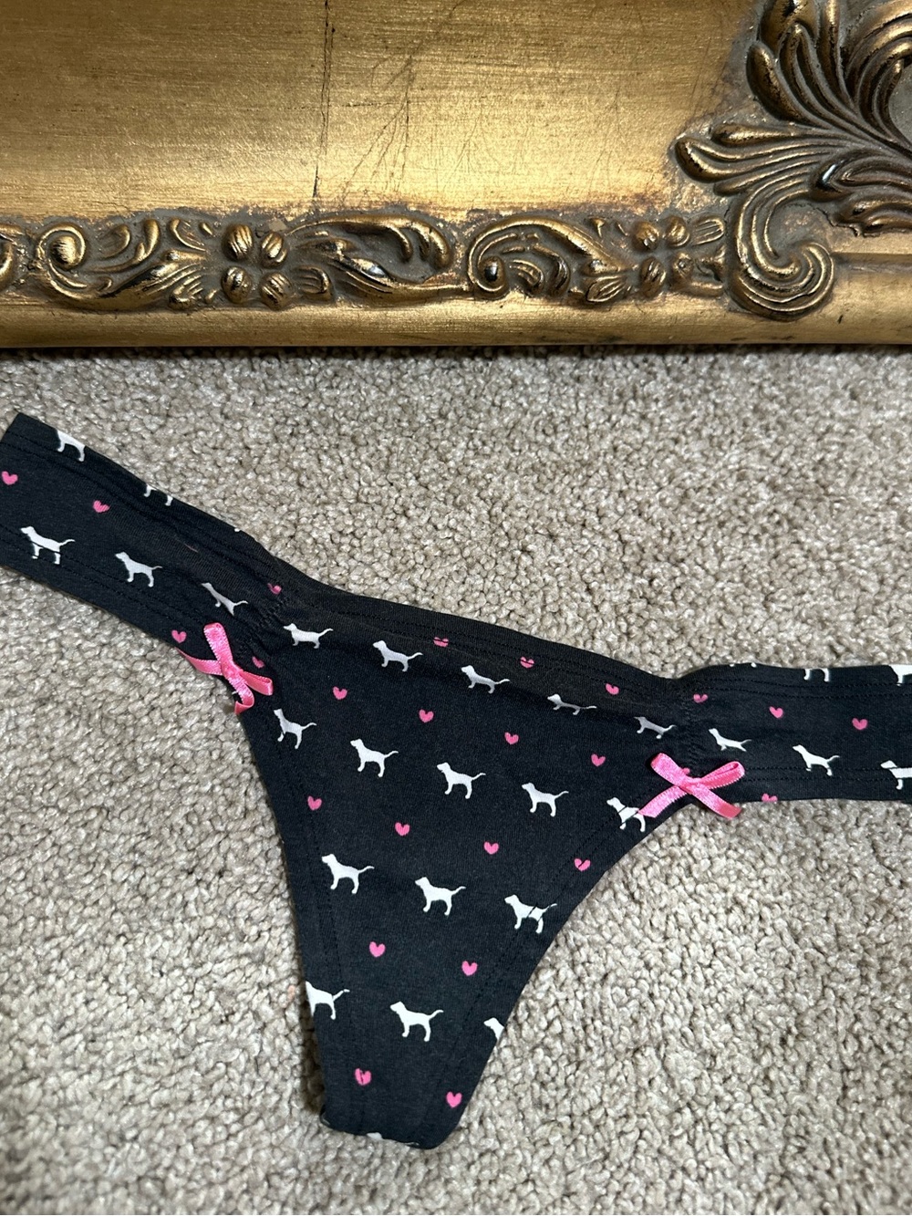 New Pink Victoria's Secret Signature Dog Cheeksters Low Rise Thong 2010 Size XS